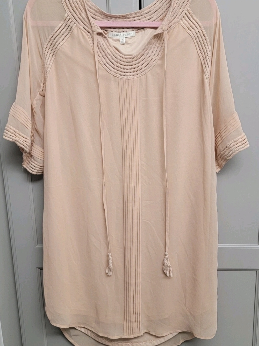 Daniel Rainn Pink Dress Tan Sz M 3/4 Sleeves Keyhole Relaxed Style Tunic